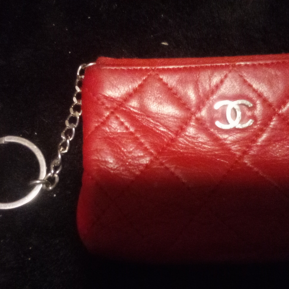Chanel Red Quilted Leather Keychain Pouch